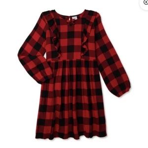 NWT Wonder Nation Girls Ruffle Long Sleeve Dress Buffalo Plaid Red Size XS (4/5)